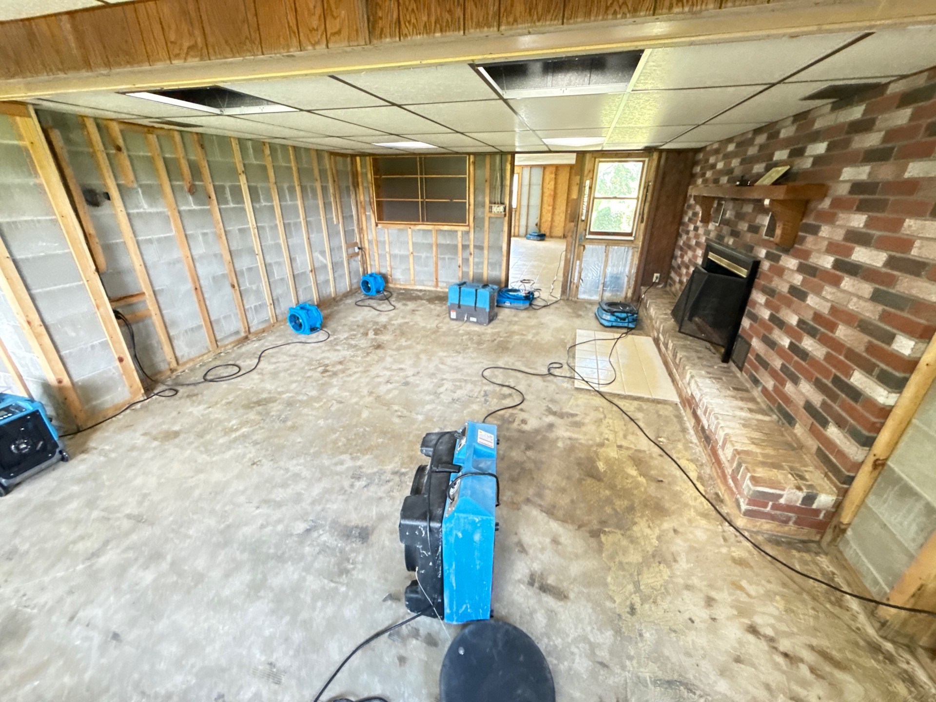 Drying equipment staged in a commercial lower level in Portland