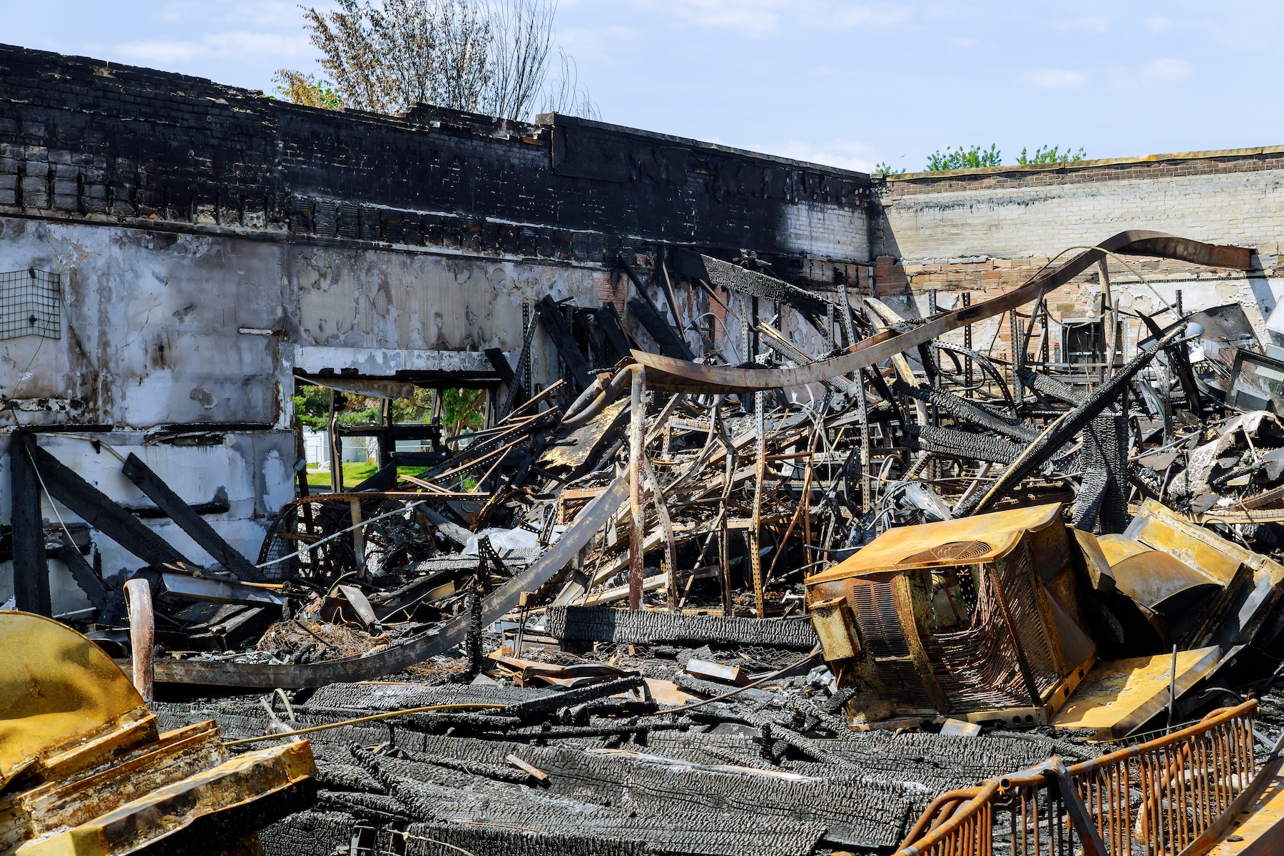 Commercial fire damage to interior walls and ceiling in Portland